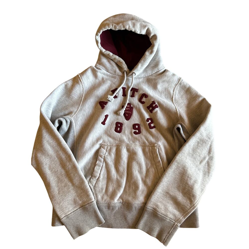 Vintage Y2K Abercrombie Fitch 1892 Heavyweight Gray Maroon Hoodie Mens L